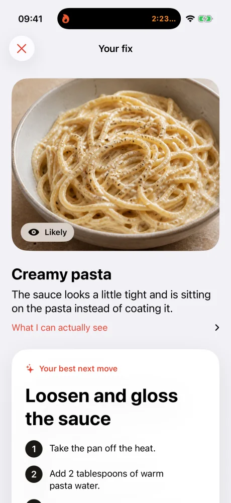 Fix This Dish result screen